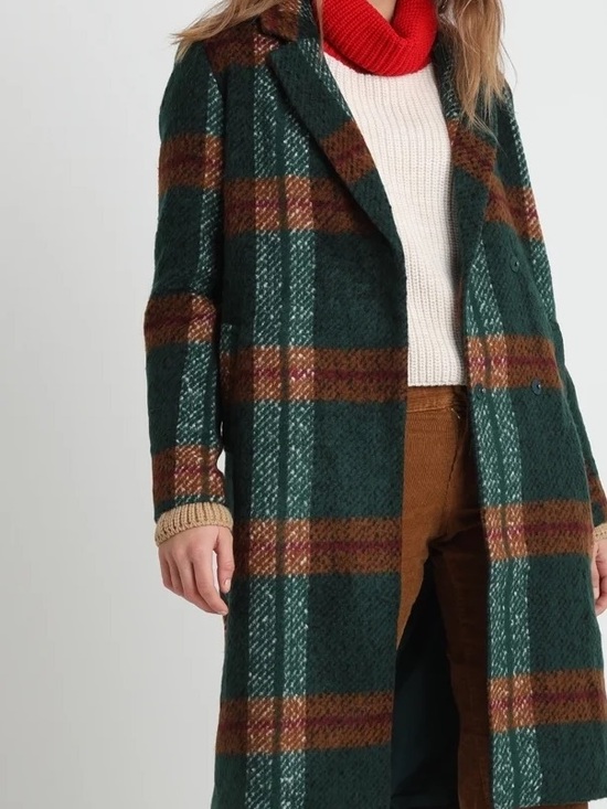 B.Young Jackets & Blazers - b.young Green Plaid Wool-Blend Coat